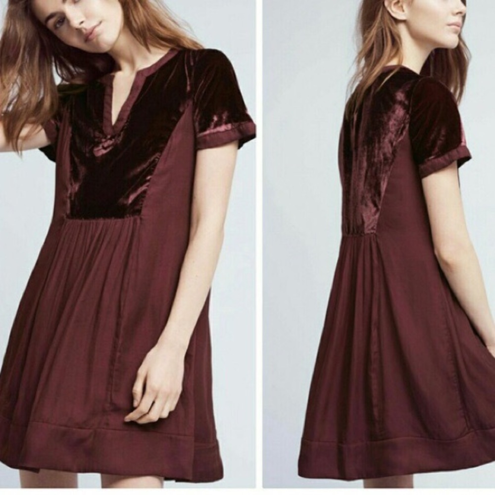 Anthropologie MAEVE Maroon Velvet Tunic Dress